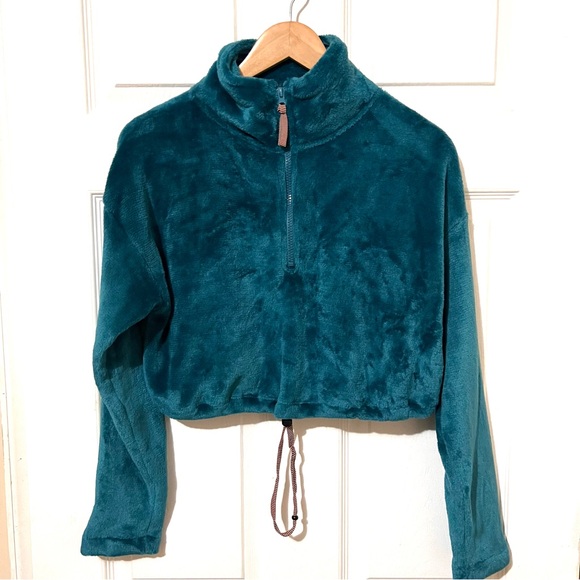 Urban Outfitters Cropped Fleece Half Zip Sweatshirt Size Small - Picture 2 of 9